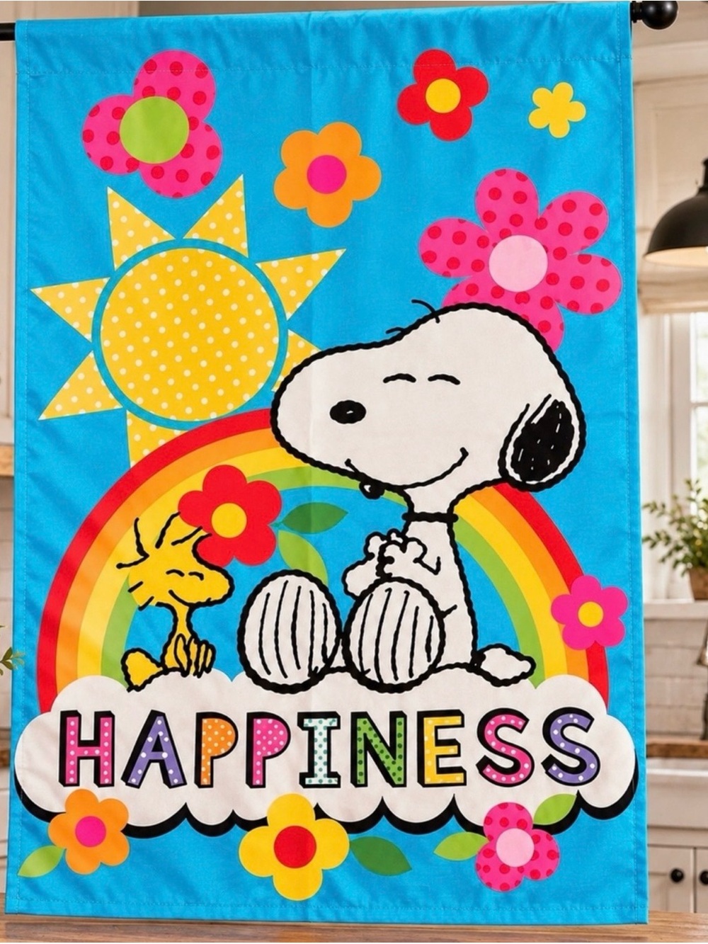 Garden Flag. Peanuts Snoopy & Woodstock Happiness Rainbow Flag. 28×40 | Like New